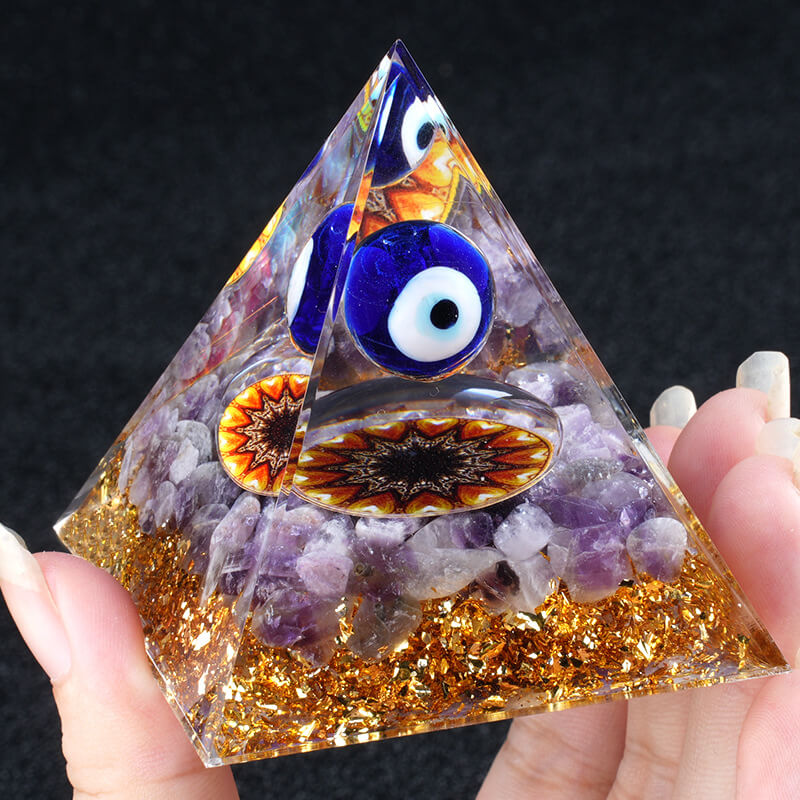 6cm Amethyst Pyramid Blue Eye Arts Crafts Resin Ornament