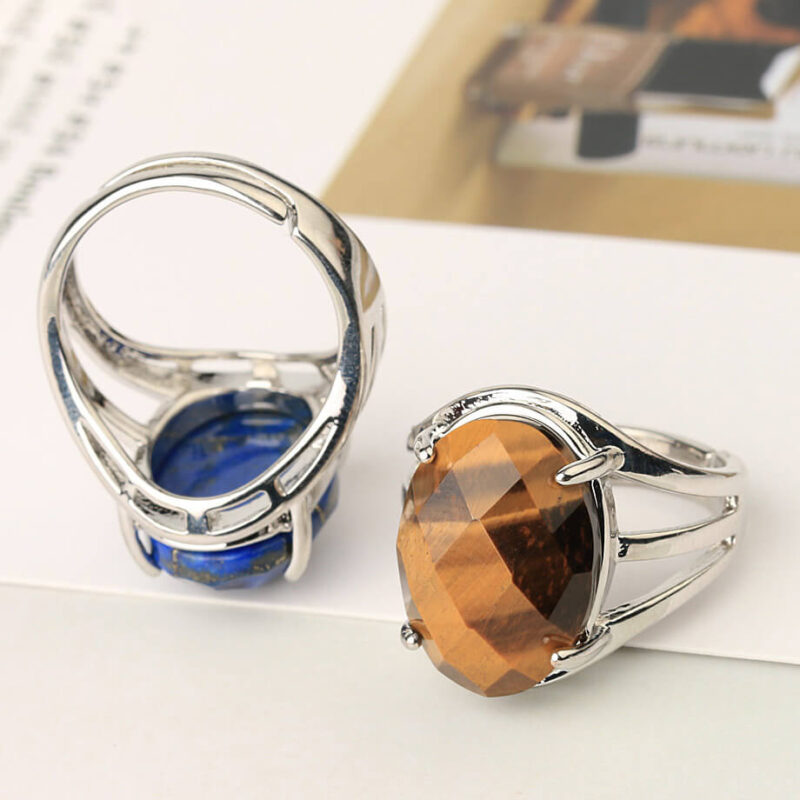 Adjustable Multifaceted Egg Shape Stone Rings Wholesale 10