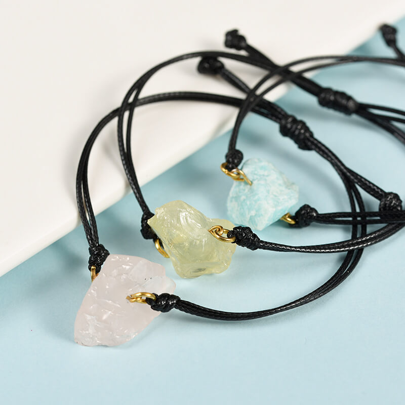 Vista alternativa dell'Leather Strap Crystal Raw Stone Bracelets Collection