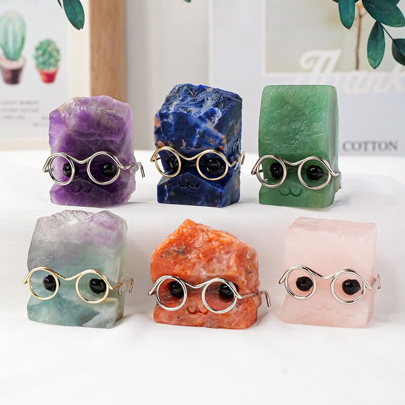 Cute Crystal Hedgehog Carving with Eyeglass Stone Pet Ornament (3)