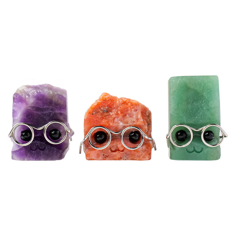 Cute Crystal Hedgehog Carving with Eyeglass Stone Pet Ornament - obrazek 10