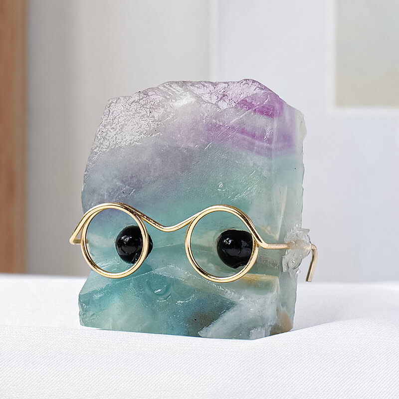 Cute Crystal Hedgehog Carving with Eyeglass Stone Pet Ornament - obrazek 13