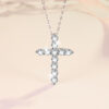 Vintage 925 Sterling Silver Moissanite Cross Pendant Necklace (2)
