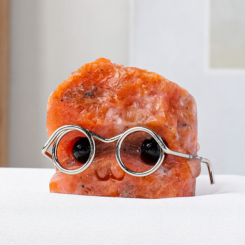 Alternative view of Cute Crystal Hedgehog Carving with Eyeglass Stone Pet Ornament