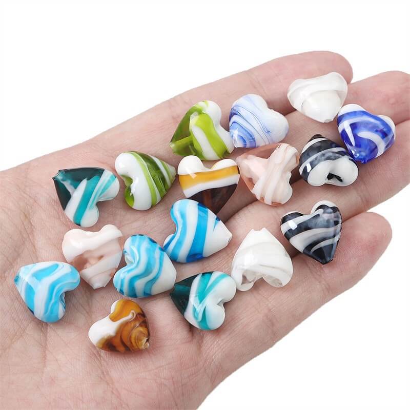 10PCS Stripe Heart Czech Glass Beads Wholesale 3
