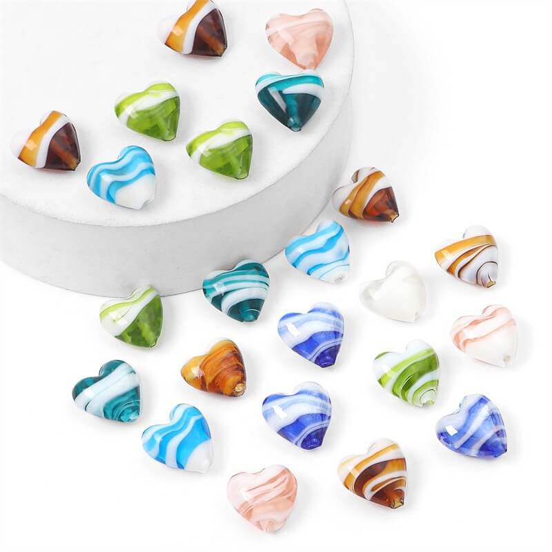 10PCS Stripe Heart Czech Glass Beads Wholesale (4)