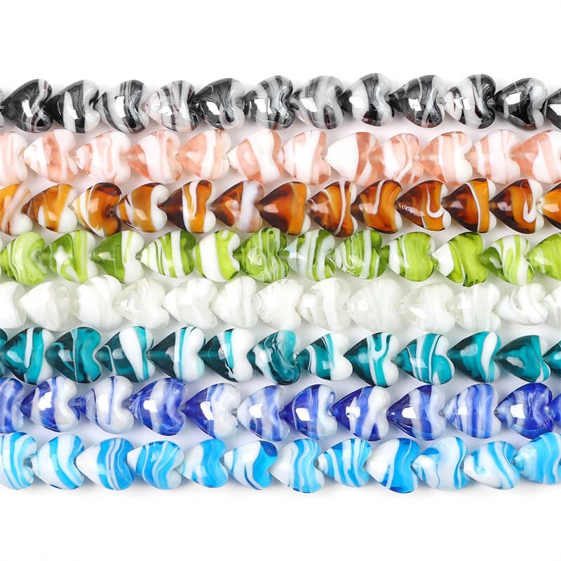 10PCS Stripe Heart Czech Glass Beads Wholesale 6
