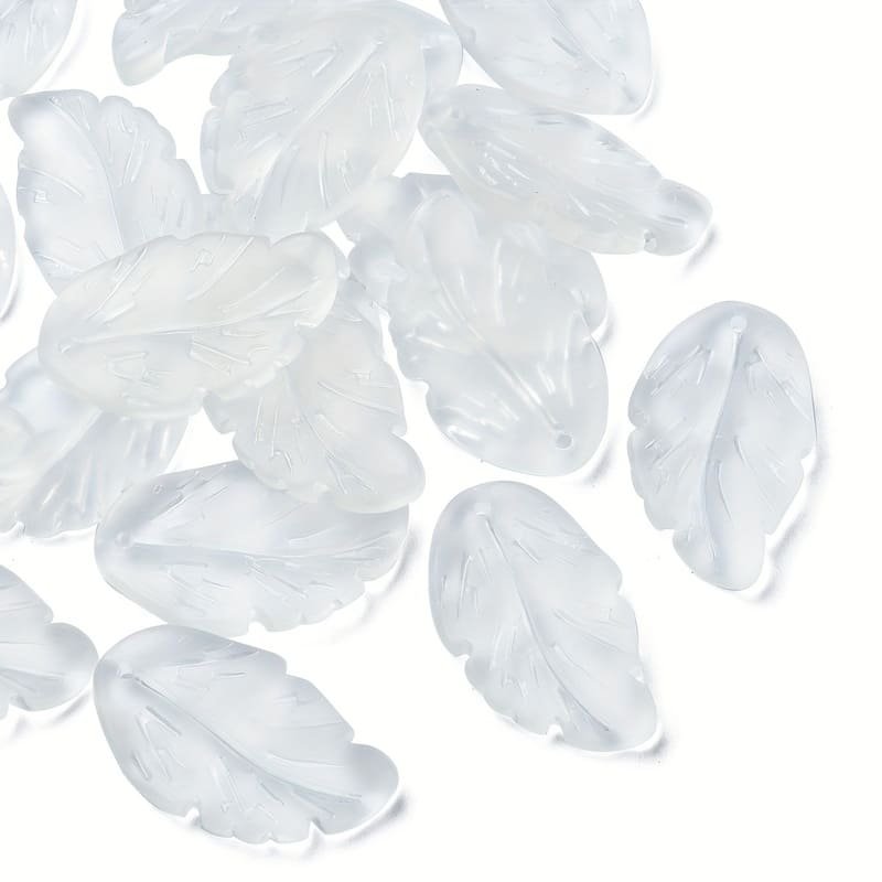 10Pcs Transparent Czech Glass Leaf Beads Feather Charm for DIY - الصورة 4