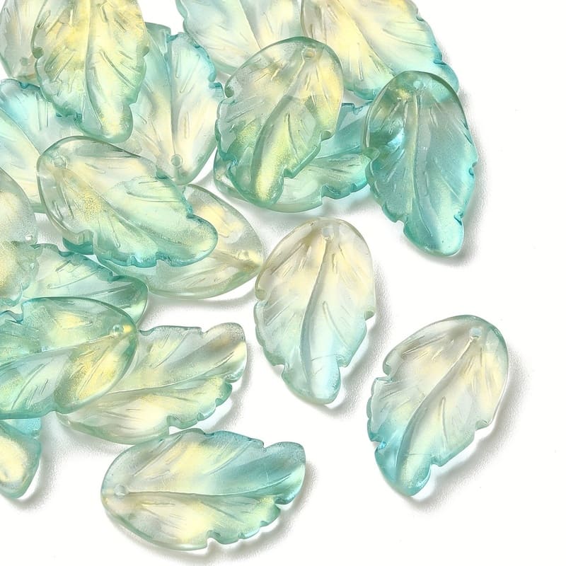 10Pcs Transparent Czech Glass Leaf Beads Feather Charm for DIY (2)