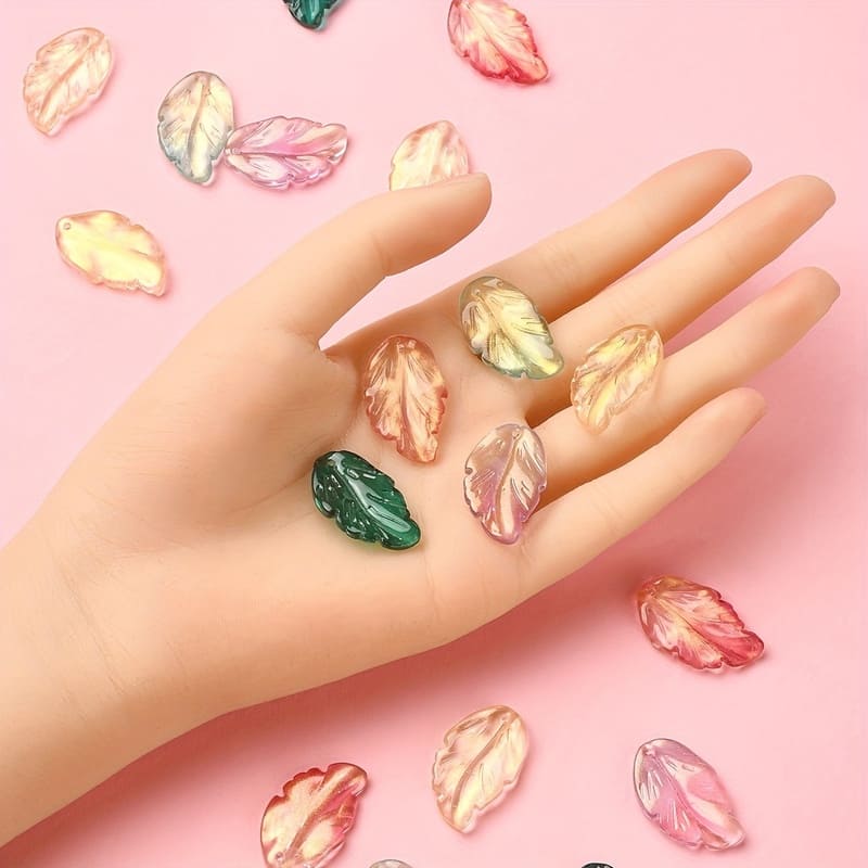 10Pcs Transparent Czech Glass Leaf Beads Feather Charm for DIY - الصورة 6