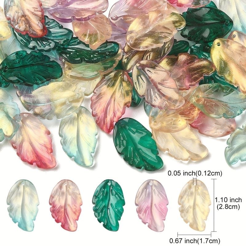 10Pcs Transparent Czech Glass Leaf Beads Feather Charm for DIY - الصورة 7