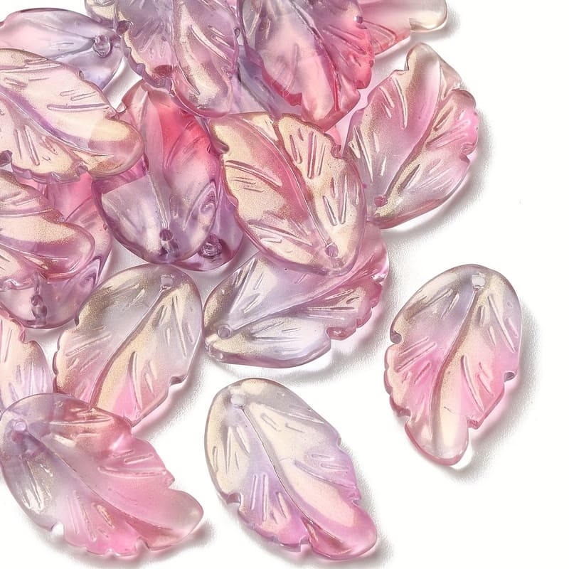 10Pcs Transparent Czech Glass Leaf Beads Feather Charm for DIY 6
