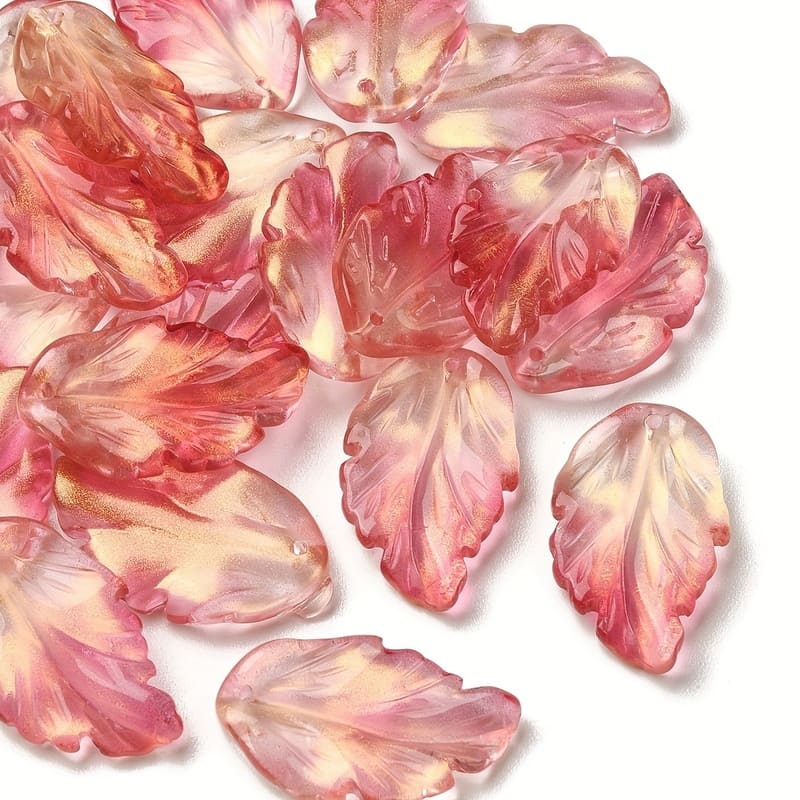 10Pcs Transparent Czech Glass Leaf Beads Feather Charm for DIY - الصورة 9