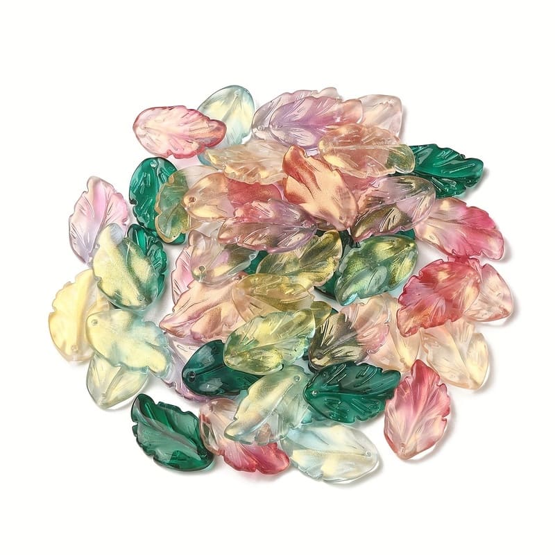 10Pcs Transparent Czech Glass Leaf Beads Feather Charm for DIY 9
