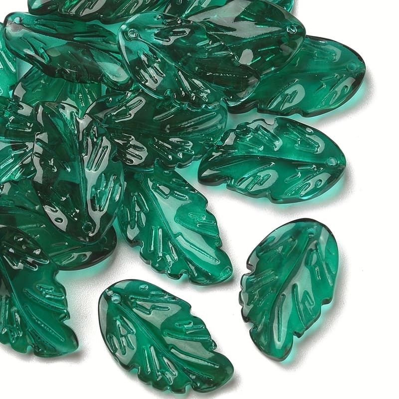 10Pcs Transparent Czech Glass Leaf Beads Feather Charm for DIY - الصورة 11