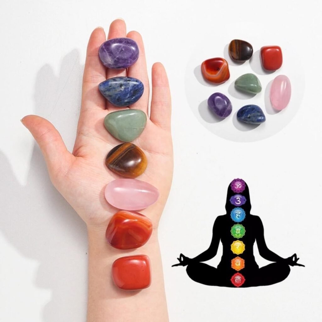 Alternativ vy av 7 Chakra Gemstone Necklace Set Box Gift
