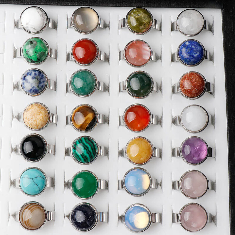 Adjustable Stainless Steel Gemstone Ring