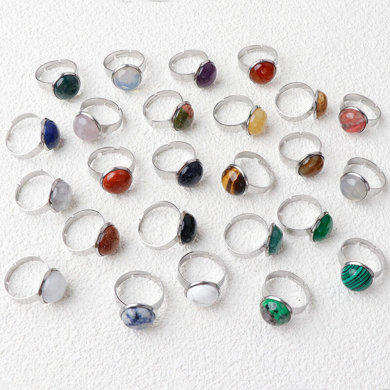 Adjustable Stainless Steel Gemstone Ring 10