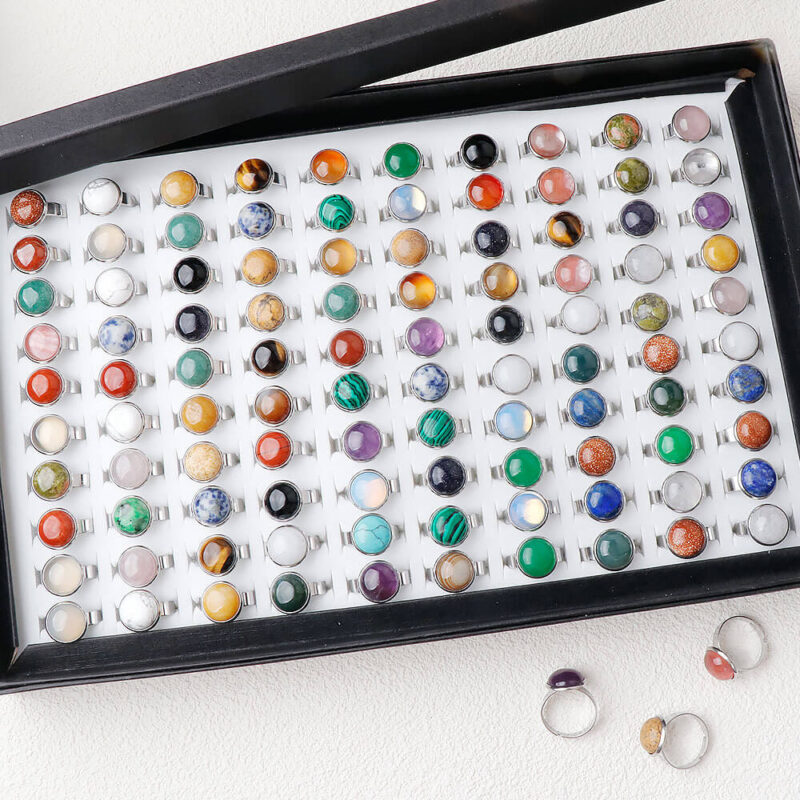 Adjustable Stainless Steel Gemstone Ring 19