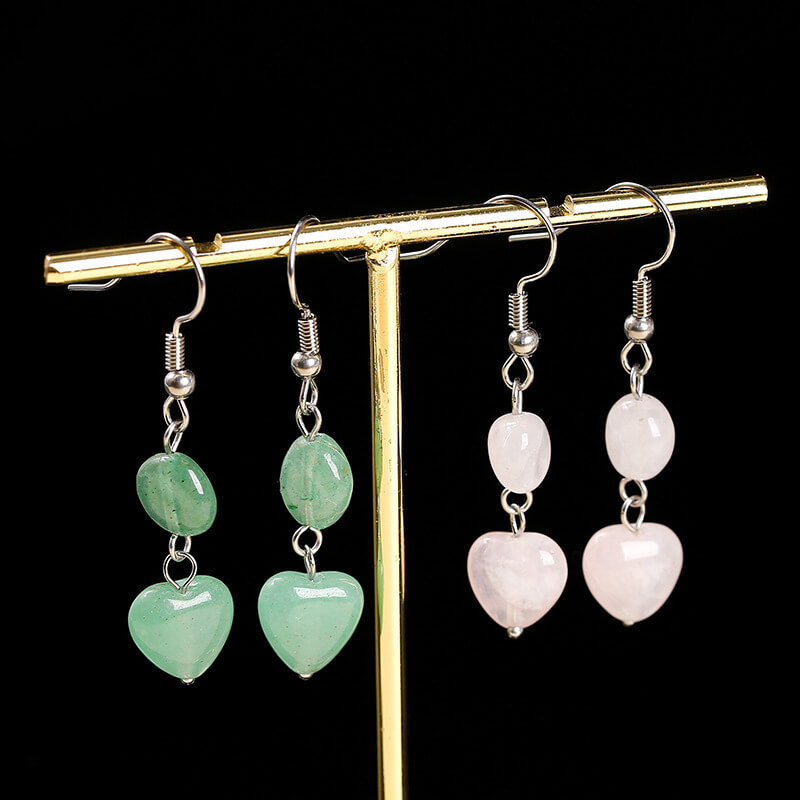 Double Heart Shape Green Aventurine Drop Earrings​ (5)