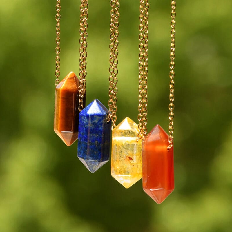 Double Point Crystal Necklace Hexagonal Pendant 1