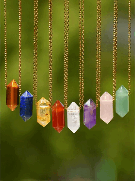 Double Point Crystal Necklace Hexagonal Pendant