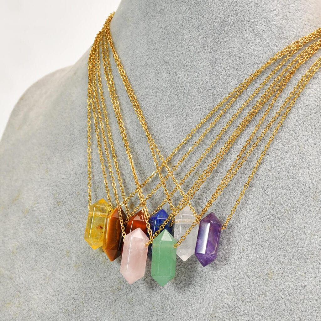 Double Point Crystal Necklace Hexagonal Pendant 2