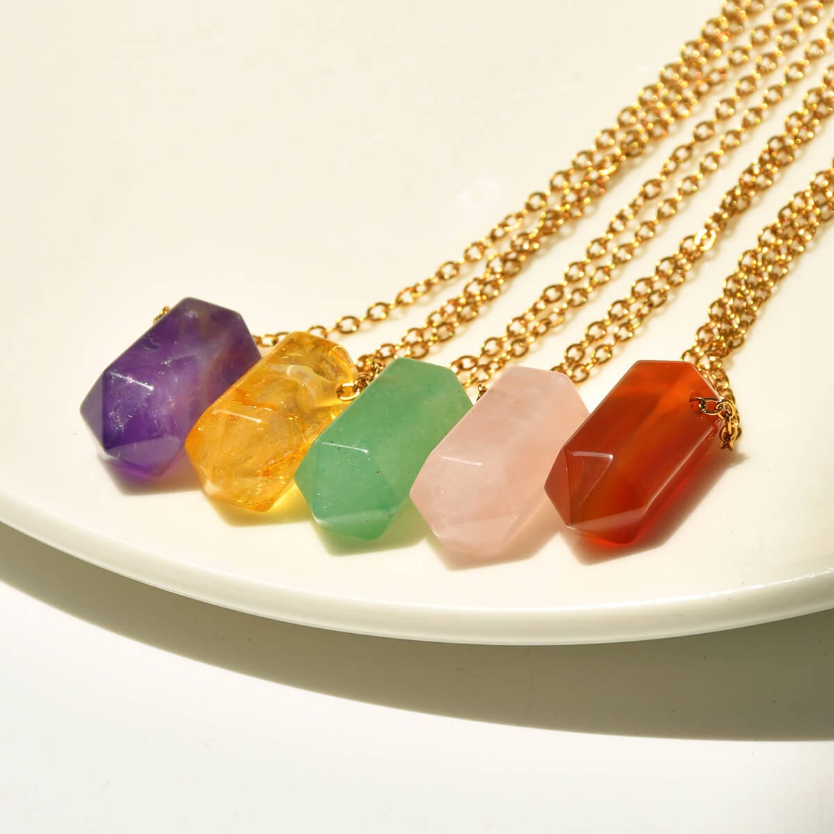 Double Point Crystal Necklace Hexagonal Pendant - Kuva 5