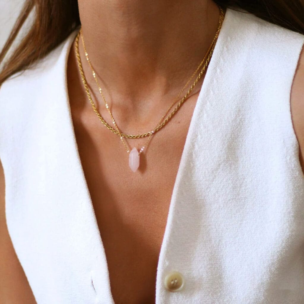 Double Point Crystal Necklace Hexagonal Pendant 6