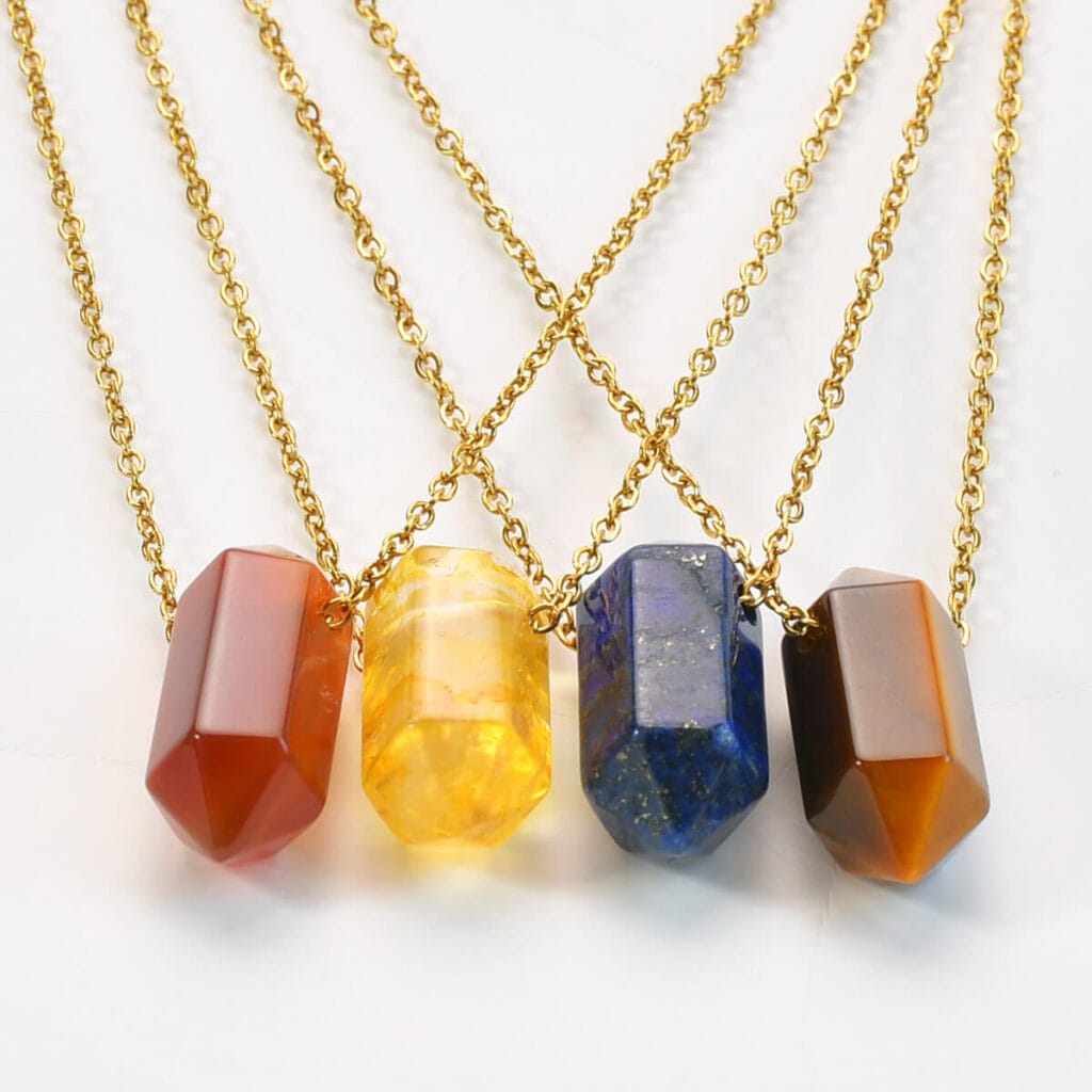 Double Point Crystal Necklace Hexagonal Pendant 7