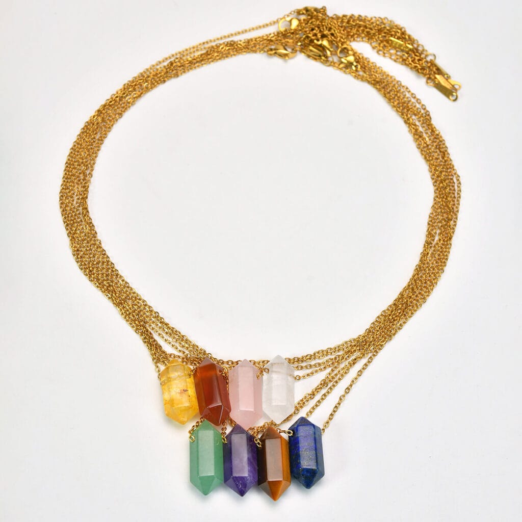 Double Point Crystal Necklace Hexagonal Pendant 8
