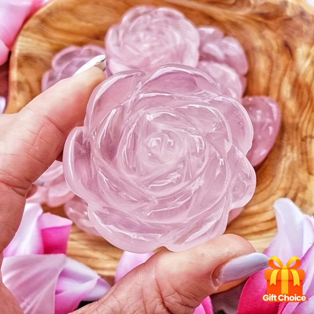 Alternative Ansicht von Hand Carved Rose Quartz Flower Pink Romantic Decor Valentine’s Day