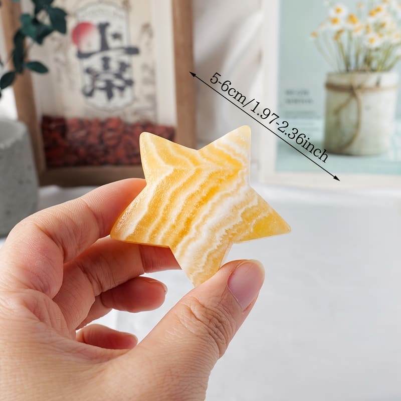 Natural Yellow Calcite Carving Star with Smooth Edges 3