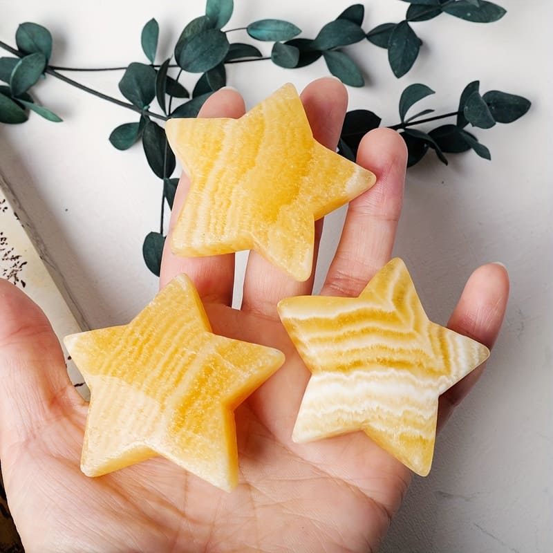 Natural Yellow Calcite Carving Star with Smooth Edges 4