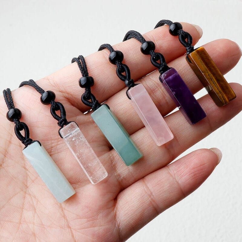 Semi Precious Gemstone Amethyst Bar Necklace 11