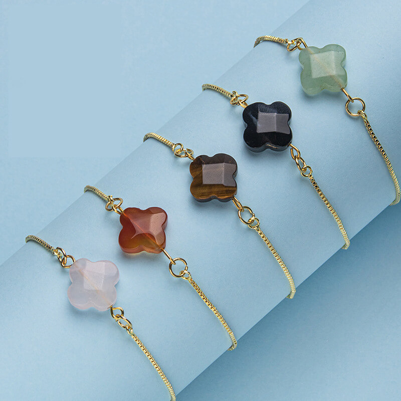 Tiger Eye Crystal 4 Leaf Clover Bracelet