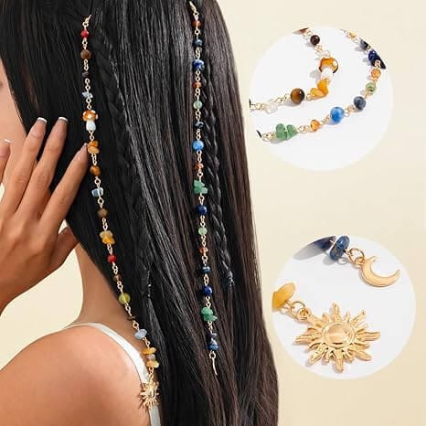 2PcsSet Mixed Crystal Chips Tassel Braids Hair Accessory 10