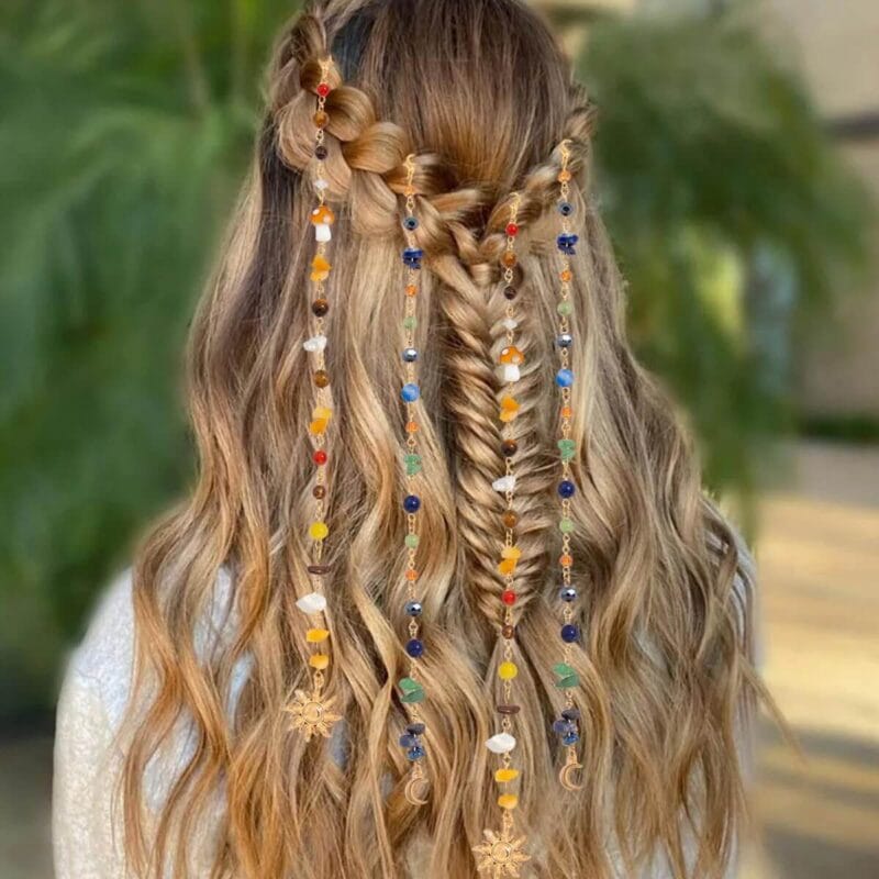 2PcsSet Mixed Crystal Chips Tassel Braids Hair Accessory