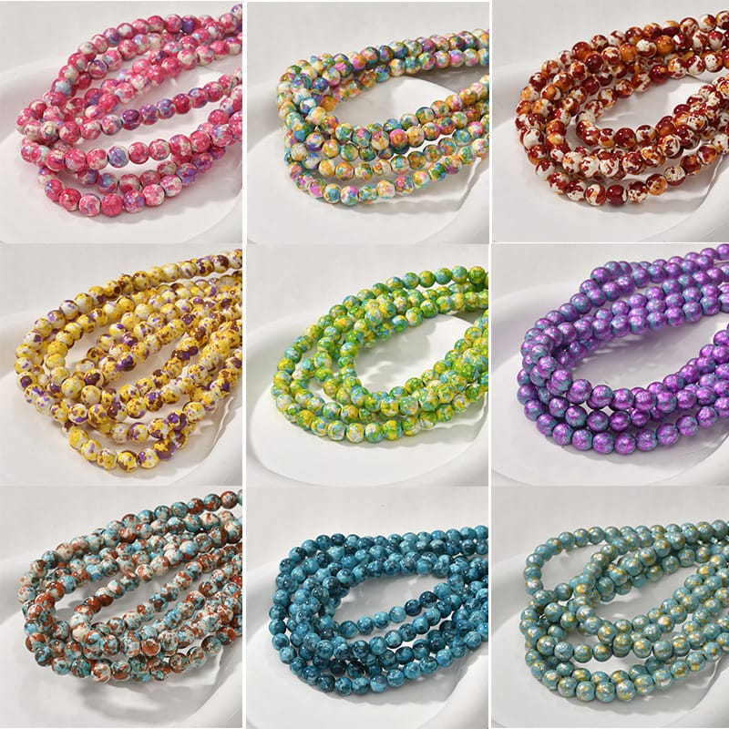 8mm Oil Painting Style Synthetic Turquoise Beads Bulk