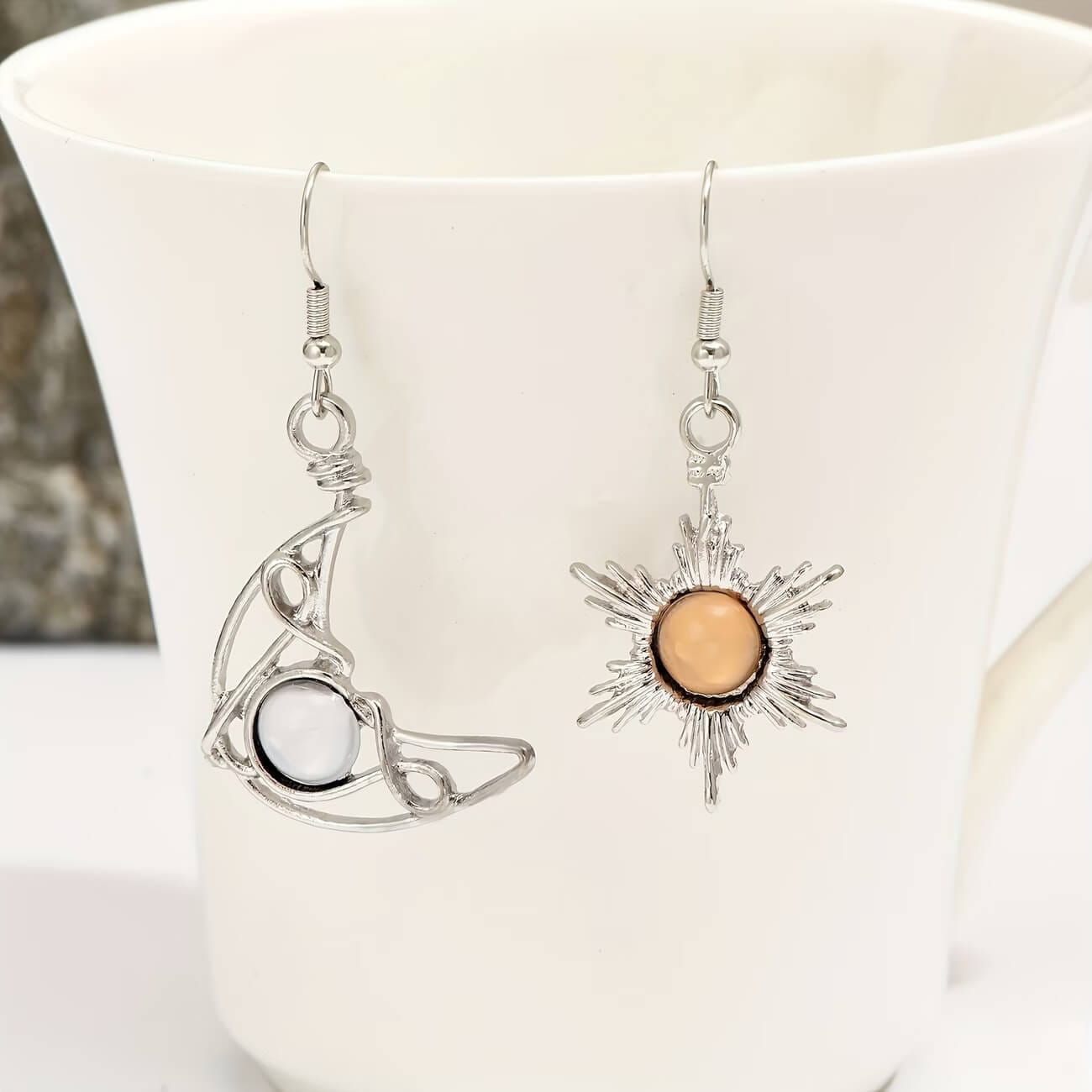 Moon and Star Earring with Crystal Stone silver