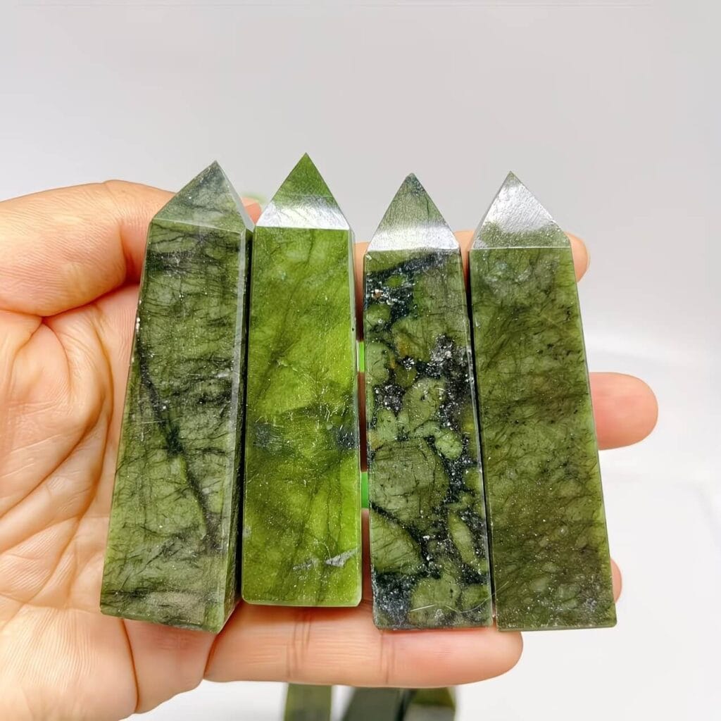 Green Hsiuyen Jade Serpentine Obelisk Tower show