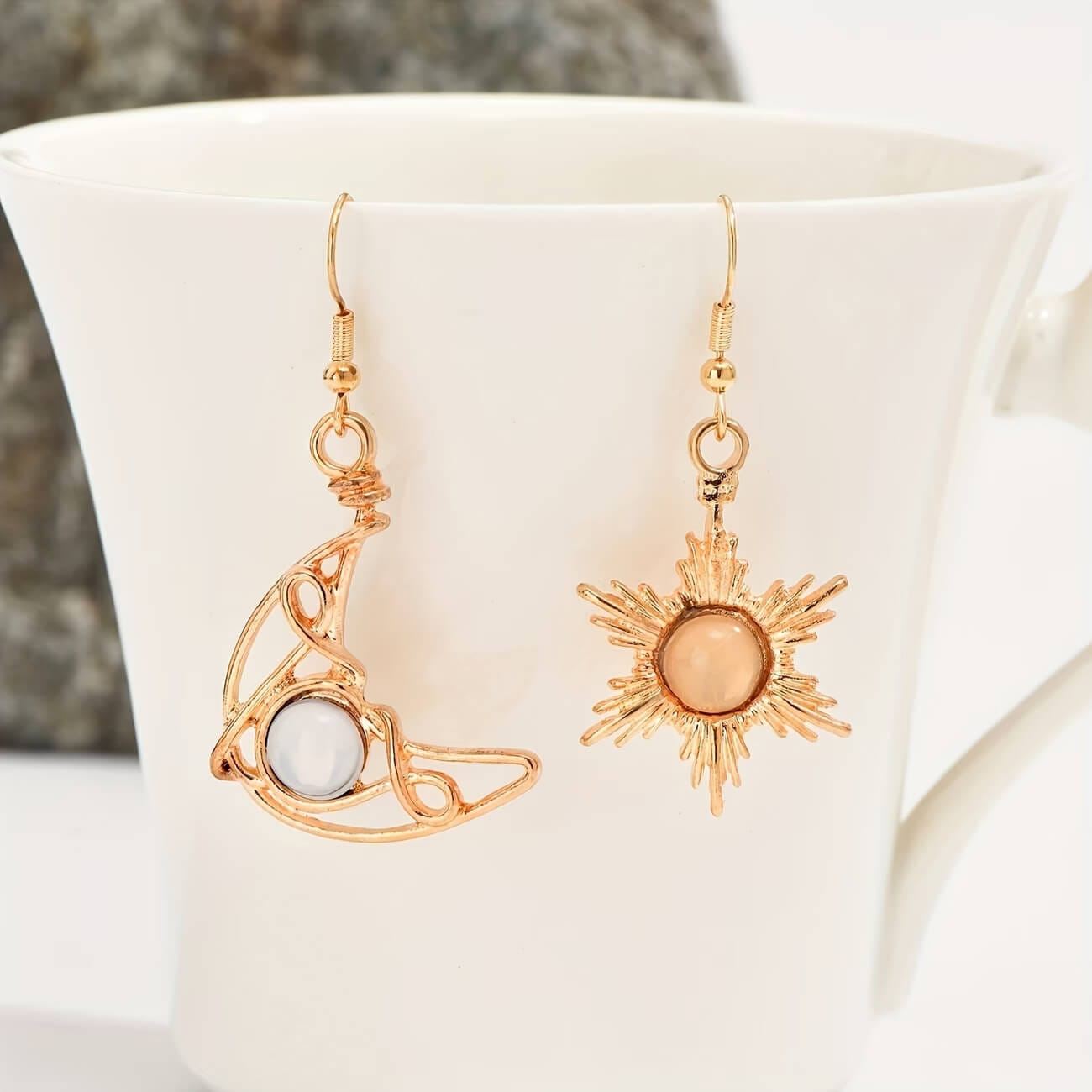 Gold Moon and Star Earring with Crystal Stone