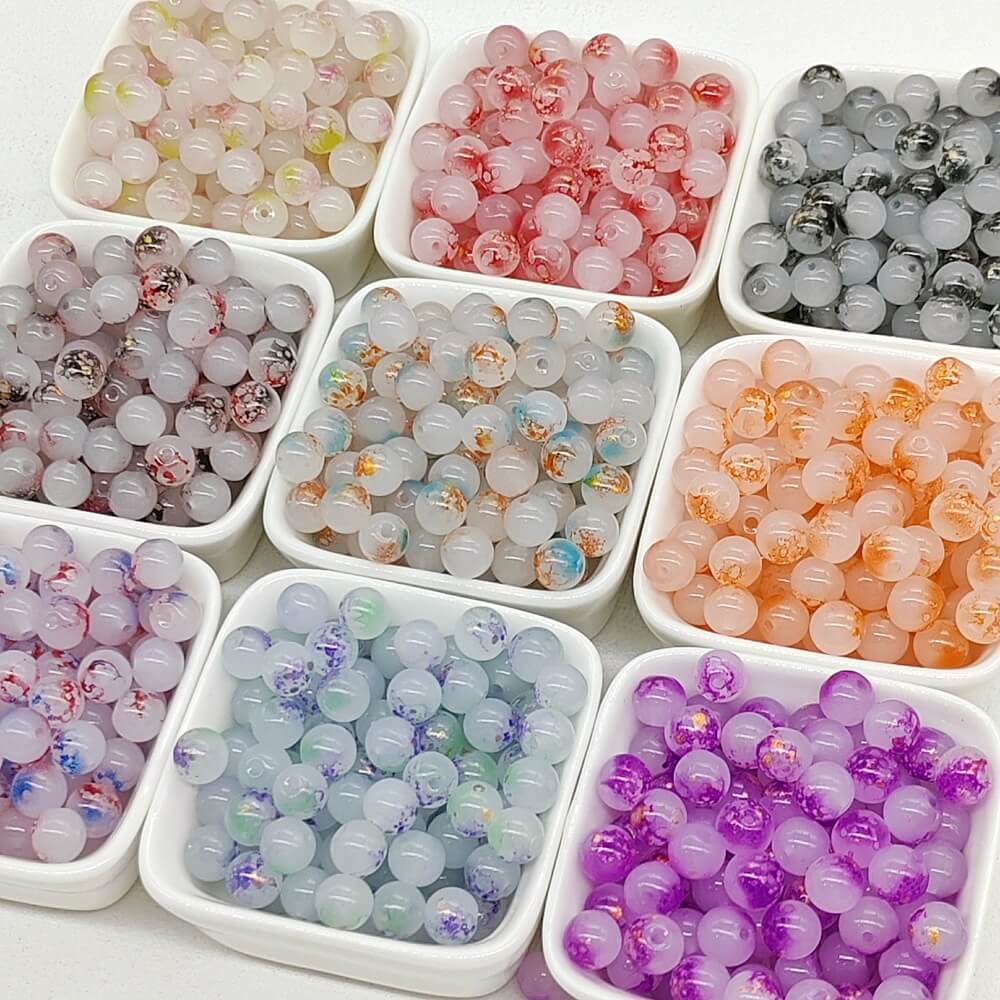 Alternative view of 8/10mm Ink-Splashed Jade Glass Beads Wholesale