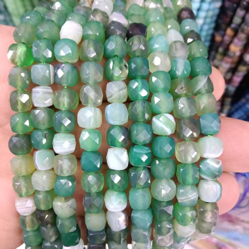Natural Square Cube Faceted Agate Beads Wholesale-green agate