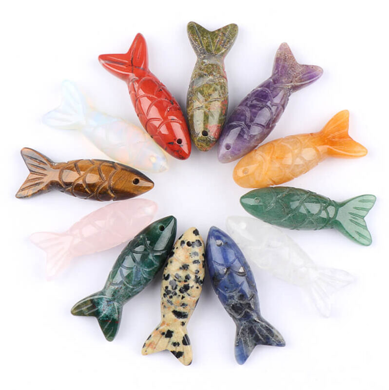 3D Fish Carved Semi Precious Stones Bulk 17