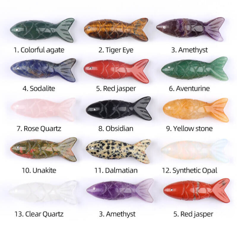 3D Fish Carved Semi Precious Stones Bulk 7