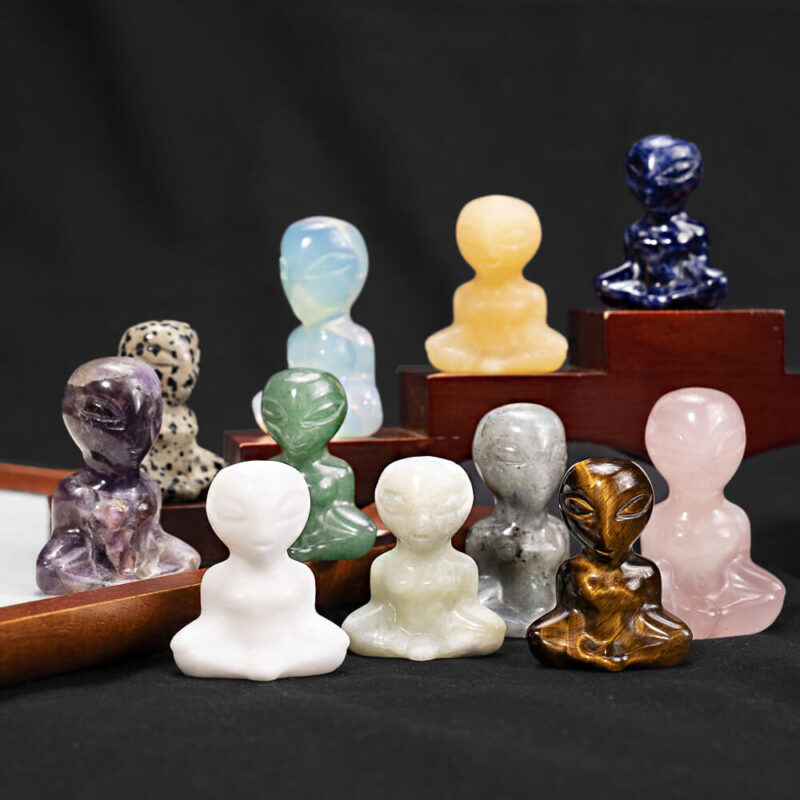 Hand Carved Crystal Meditation Alien Statue