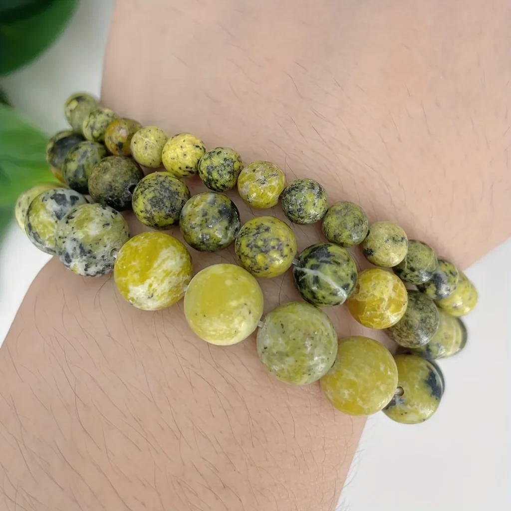 4 10mm Round Shaped Grass Yellow Turquoise Beads 4