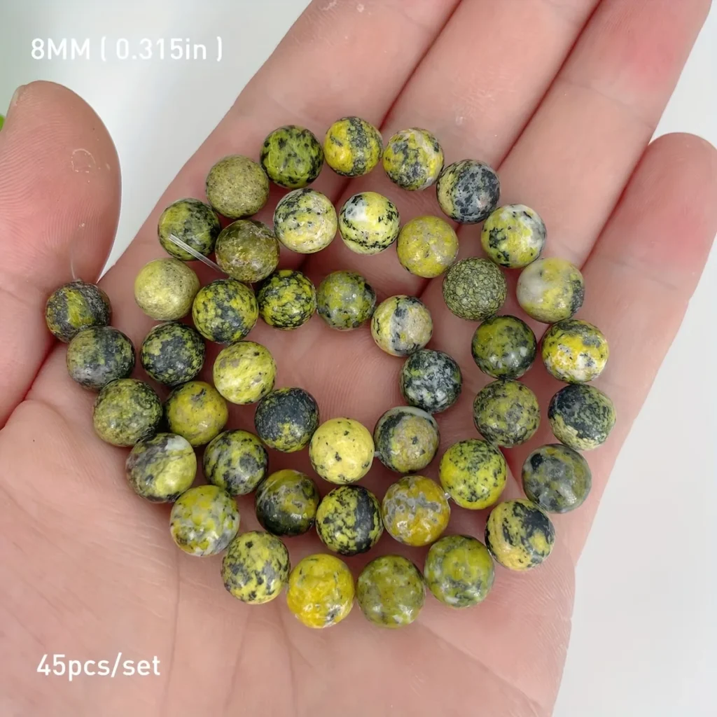 4 10mm Round Shaped Grass Yellow Turquoise Beads 5