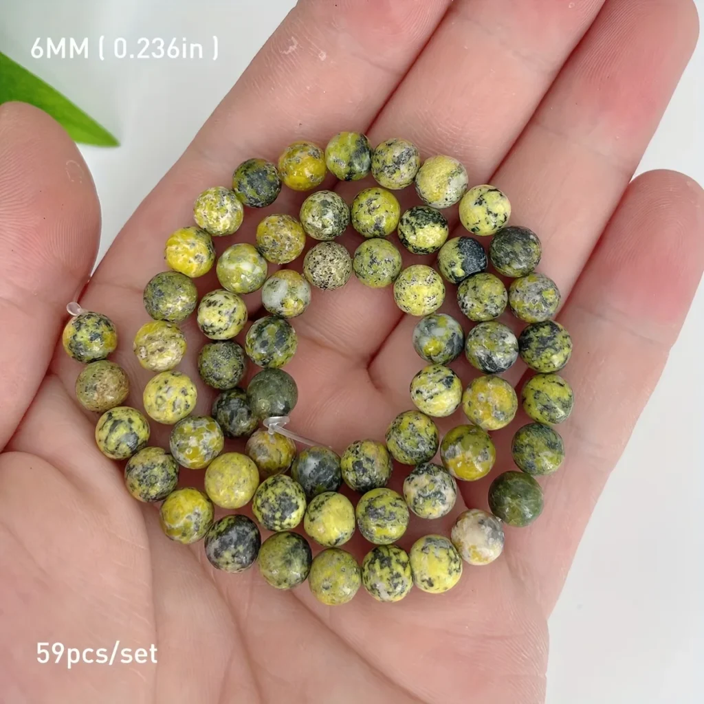 4 10mm Round Shaped Grass Yellow Turquoise Beads 6
